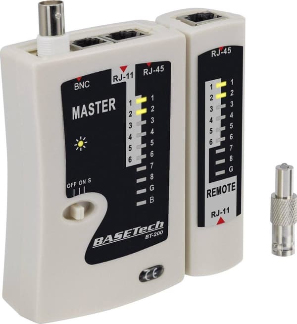 Basetech BT-200 kabeltester Velegnet til RJ-45, RJ-11, BNC