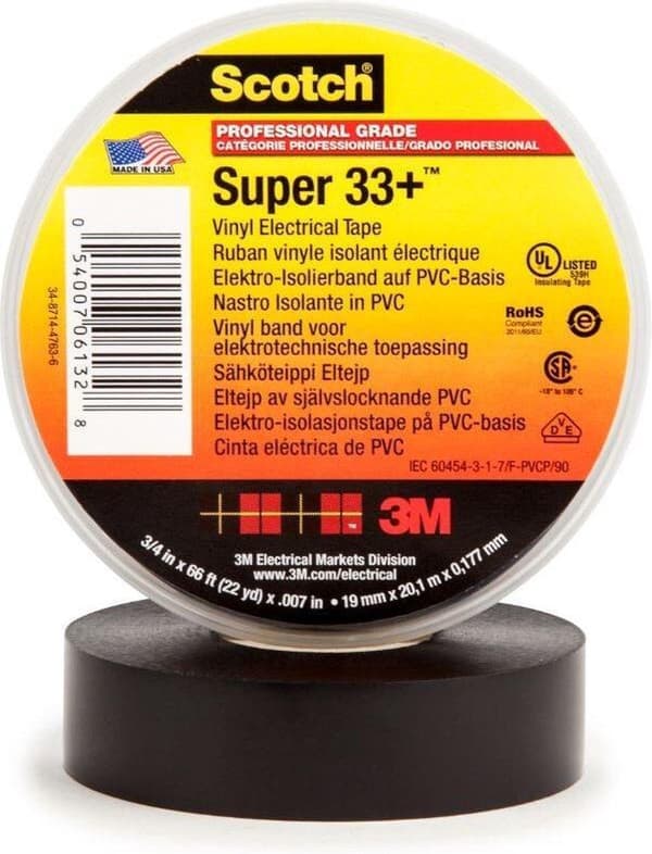 3M Scotch Super 33+ premium PVC-isoleringstape sort 19 mm x