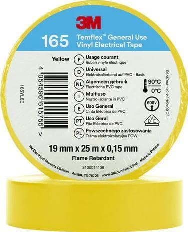 3M Tyskland PVC elektrisk isoleringstape 165YL6E Temflex165 gul 19X25 (7100184819)