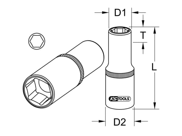 KS Tools 918.1249-E, Stikkontakt, 1/2", Metrisk, 1 hoder, 19 mm, Kromvanadiumstål
