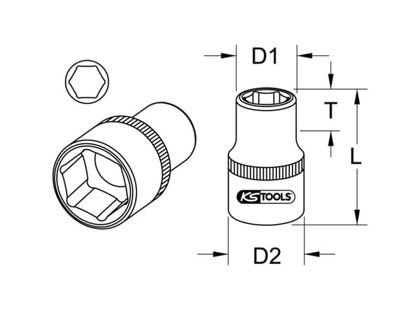 KS Tools 917.1410, Stikkontakt, 1/4", 1 hoder, 10 mm, Kromvanadiumstål, DIN 3120, ISO 1174, DIN 3124, ISO 2725