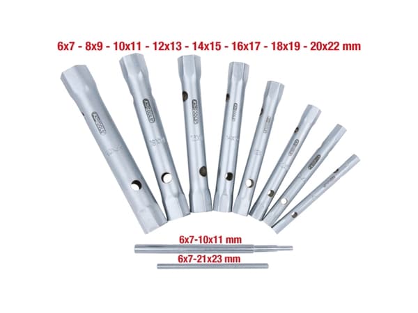 KS Tools 518.0900, Rustfritt stål, Kromvanadiumstål, Rett, 6,8,9,10,11,12,13,14,16,17,18,19,20,22 mm, 920 g, 10 stykker