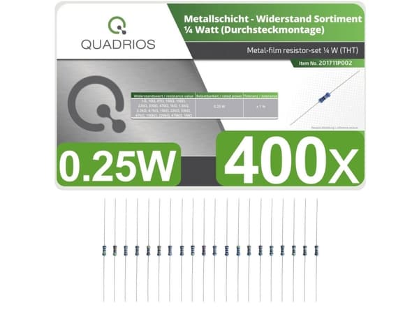 Quadrios 201711P002 Metallmotståndssortiment med axial tråd 0,25 W 1 % 400 st