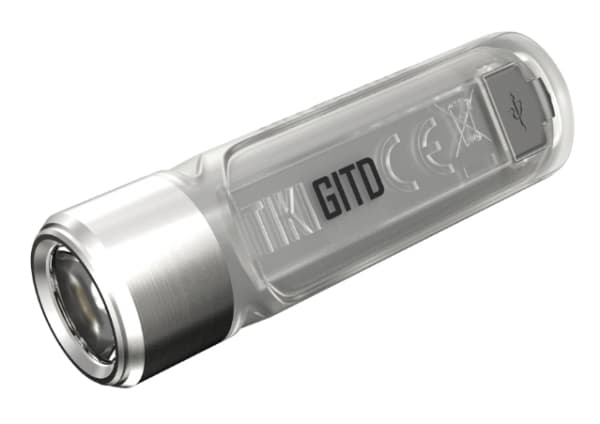 Nitecore TIKI GITD BLUE, Avaimenperä taskulampulla, Harmaa, Polykarbonaatti (PC), Ruostumaton teräs, Painikkeet, 1 m, IP66