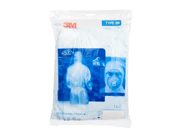 3M 4532+, Vit, 2XL, Vuxen, Unisex, Dragkedja, Front