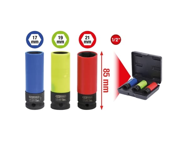 KS Tools 515.1070, Støpselsett, 1/2", 3 hoder, Krom-molybden-stål, ISO 1174, DIN 3121, 780 g