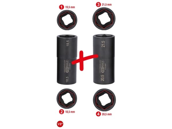 KS Tools 515.0895, Hylsyavainsarja, 1/2", 2 päätä (2 päätä), kromimolybdeeniteräs, DIN 3121, ISO 1174