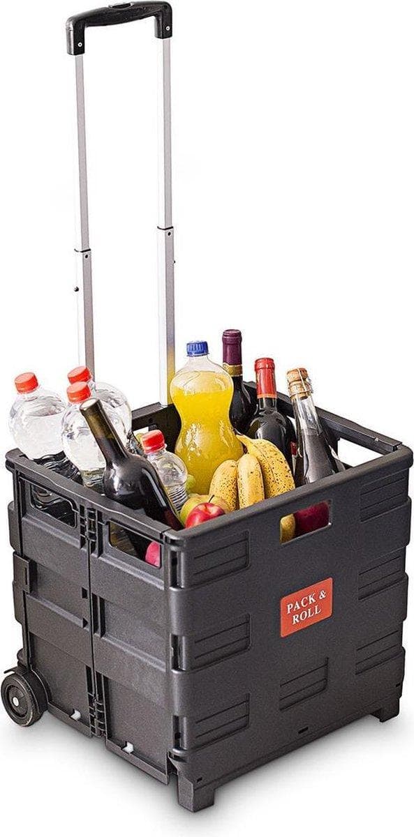 relaxdays shoppingvagn - låda på hjul - 57 liter - hopfällbar - vagn - svart
