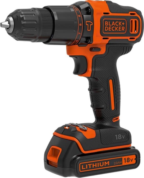 BLACK+DECKER BDCHD18KB-QW Akku boremaskine - med slagfunktion - 18V - inkl. oplader, 2 batterier og kuffert