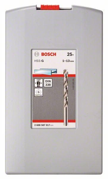 Bosch ProBox HSS-G, DIN 338 - boresæt - til metal - spiralbor - 25 stykker - 1-13 mm - H8 - cylindrisk (2608587017)