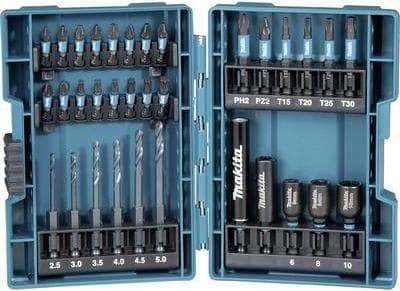 Makita Impact Black - Skruetrækker og boresæt - 33 stk - 5mm, 4mm, 3mm, 2.5mm, 3.5mm, 4.5mm - torx, phillips, pozidriv - T15, T20, T25, T30, PH1, PH2,