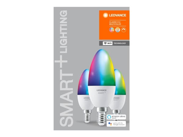 LEDVANCE SMART+ - LED-glödlampa - form: ljus - E14 - 5 W (motsvarande 40 W) - klass F - RGBW-lampa - 2700-6500 K - vit (paket om 3)