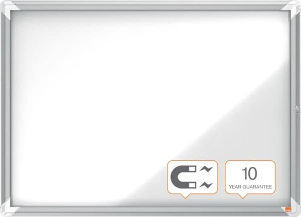 Nobo Premium Plus låsbar indvendig glasmontre Magnetisk med sidelås - 8xA4 størrelse - sølv/hvid