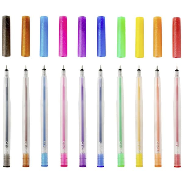Cricut Glitzer Gel 0,8mm, 10er Stiftsats Blå, Gul, Orange, Grön, Röd, Svart, Brun, Ljusblå, Rosa, Lila