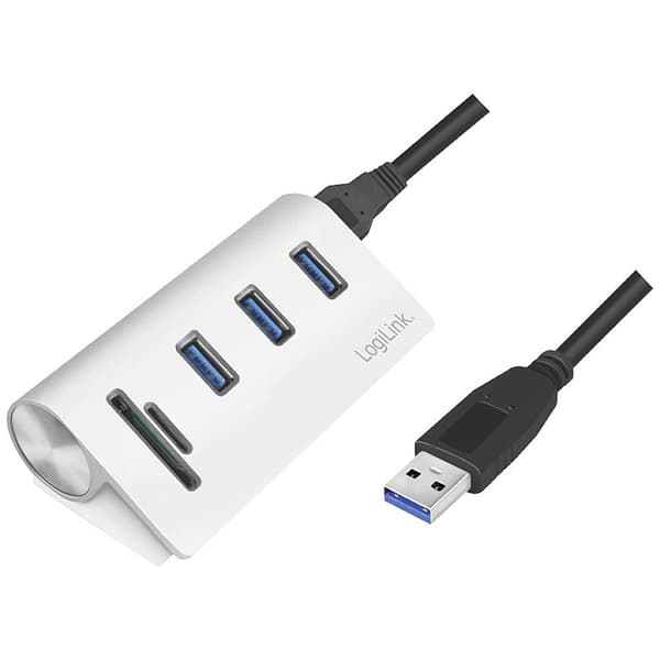 LogiLink CR0045 3+2 Port USB 3.0-hubb Aluminiumhölje, SD-kortläsare Silver