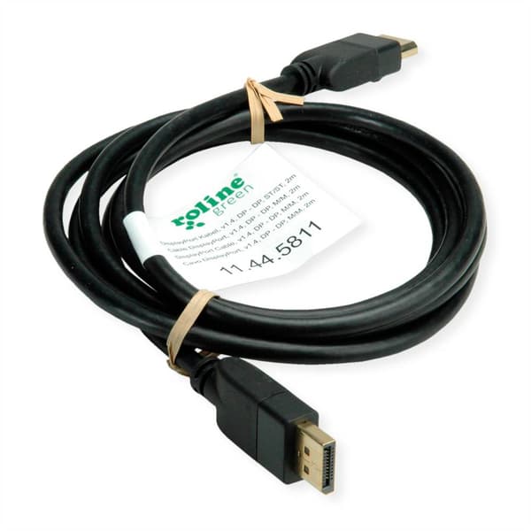 Roline green DisplayPort Anslutningskabel DisplayPort-kontakt 2.00 m Svart 11.44.5811 8K UHD, Skärmad, TPE-hölje, Halog
