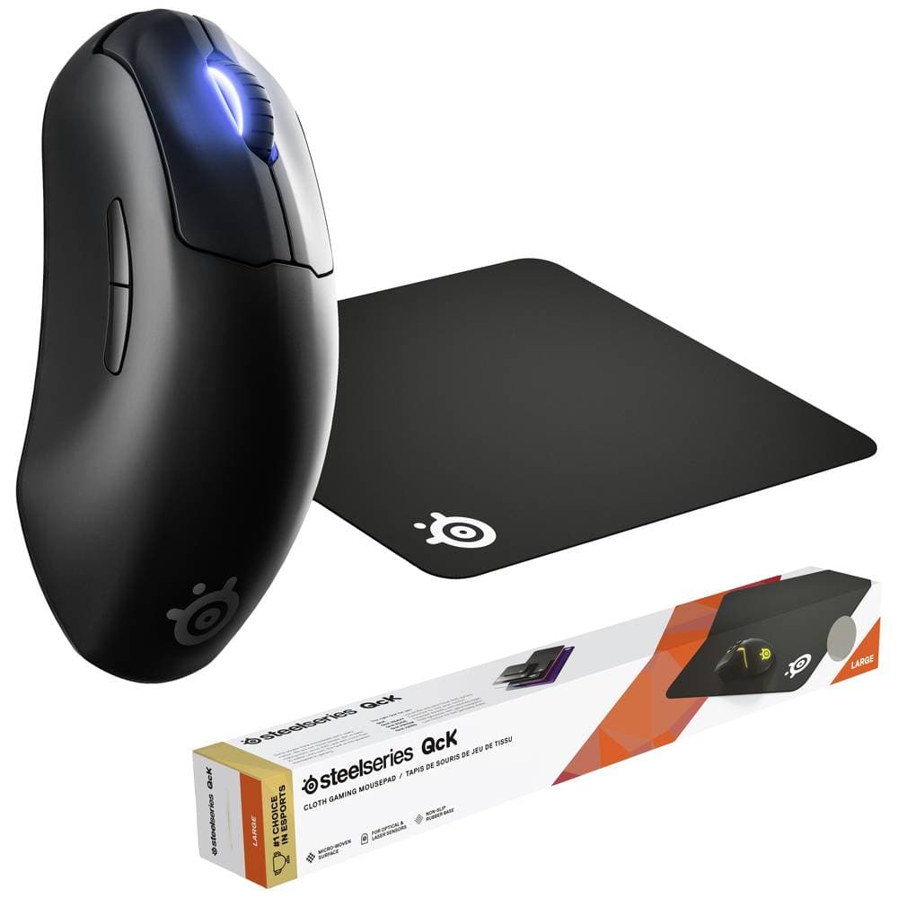 Steelseries Prime Wireless, QcK Large Bundle #####Kabellose ergonomische Gaming-Maus Optisk Ergonomisk, Upplyst Svart