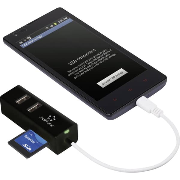 Renkforce RF-4995192 3 Port USB 2.0-Hub SD-kortläsare, OTG Svart