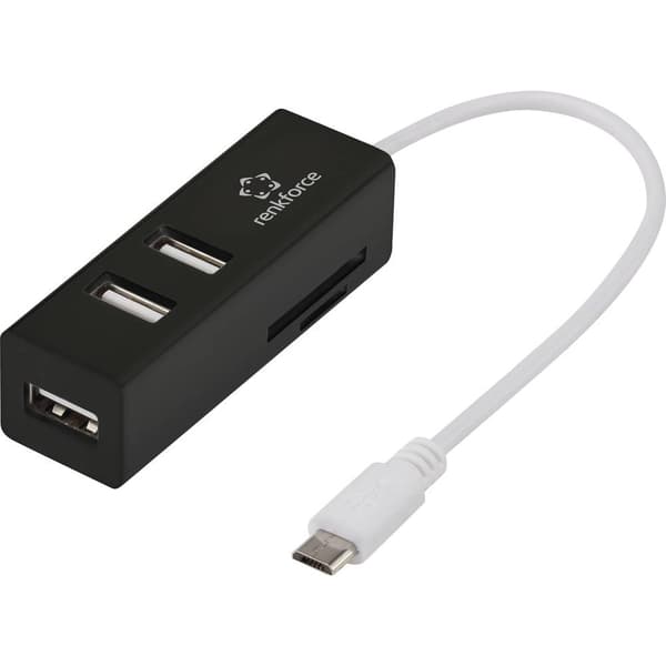 Renkforce RF-4995192 3 Port USB 2.0-Hub SD-kortläsare, OTG Svart