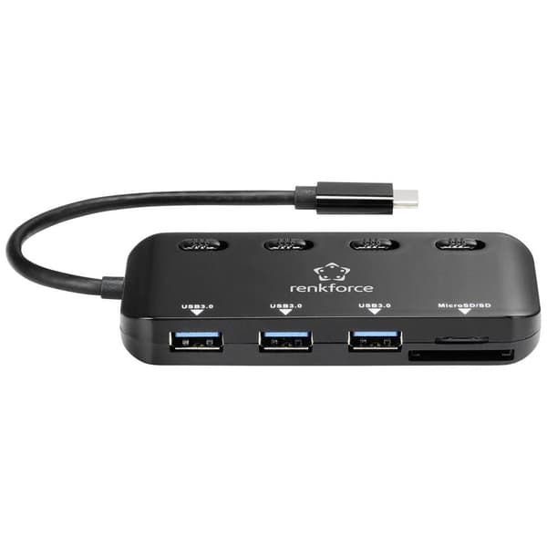 Renkforce RF-HUB-321 3 Port USB-Hub 3.0 SD-kortläsare Svart