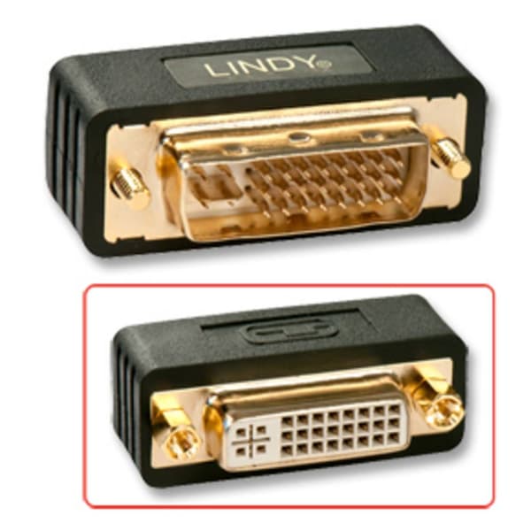 LINDY 41099 DVI Adapter [1x DVI-hane 24+5 pol - 1x DVI-hona 24+5 pol] Svart