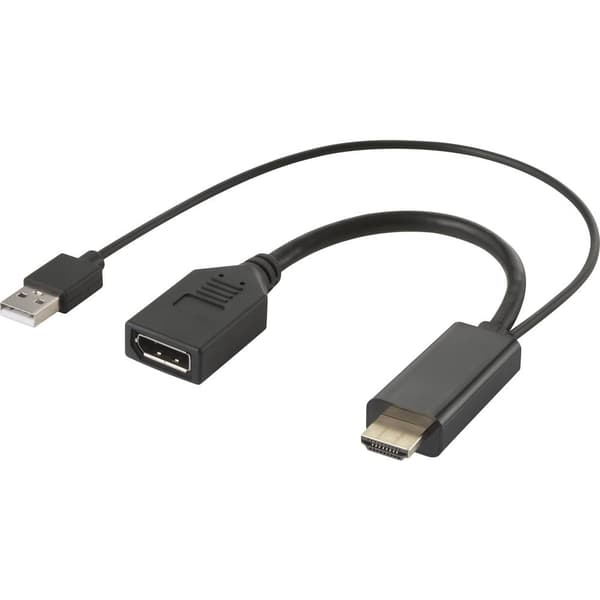 Renkforce RF-4777274 HDMI / DisplayPort Adapterkabel [1x HDMI hane, USB 2.0 A hane - 1x DisplayPort hona] Svart 4K UHD