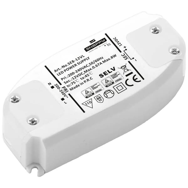 Dehner Elektronik SE 8-12VL LED transformator Konstantspänning 8 W 0.67 A 12 V/DC möbelregistrering, Överbelastningssky