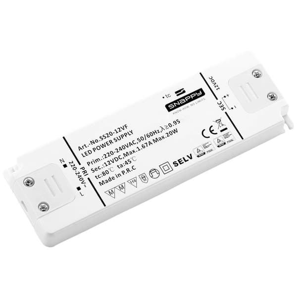Dehner Elektronik SS 20-12VF LED transformator Konstantspänning 20 W 1.67 A 12 V/DC möbelregistrering, Överbelastningss