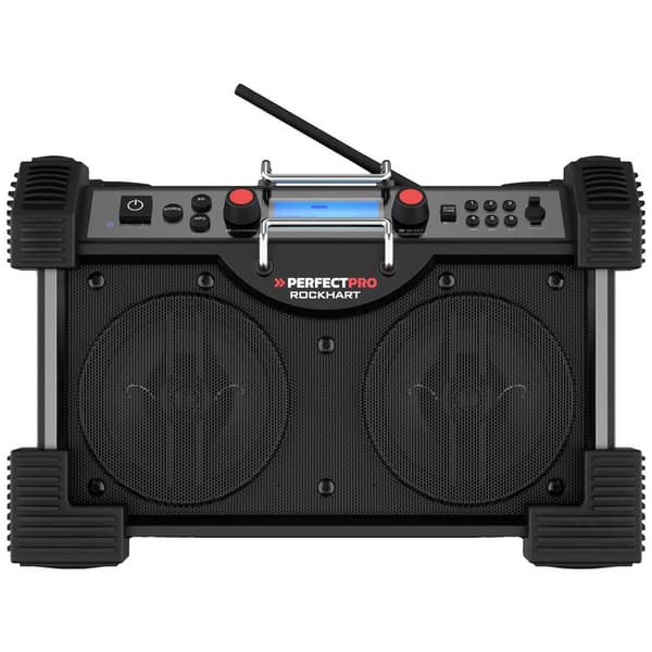 Byggarbetsradio PerfectPro RockHart DAB+, FM Stänkvattenskyddad, Dammtät, Stötsäker, Batteri-laddningsfunktion Svart