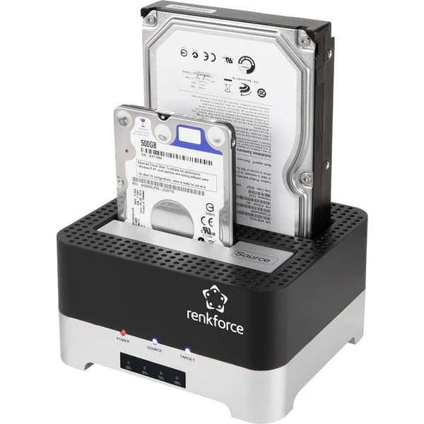 Renkforce RF-DOCKING-02 USB 3.0 SATA 6 Gb/s 2 Port HDD-kloningsstation 2.5 tum, 3.5 tum med kloningsfunktion
