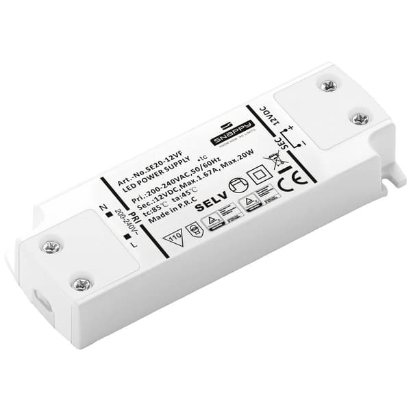 Dehner Elektronik SE 20-12VF (12VDC) LED transformator, LED driver Konstantspänning 20 W 1.67 A 12 V/DC möbelregistreri