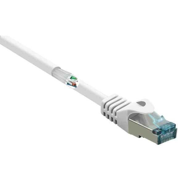 Renkforce RF-5044036 RJ45 Nätverkkabel, Patchkabel CAT 6A S/FTP 5.00 m Vit med låsskydd, Flamskyddsmedel 1 st