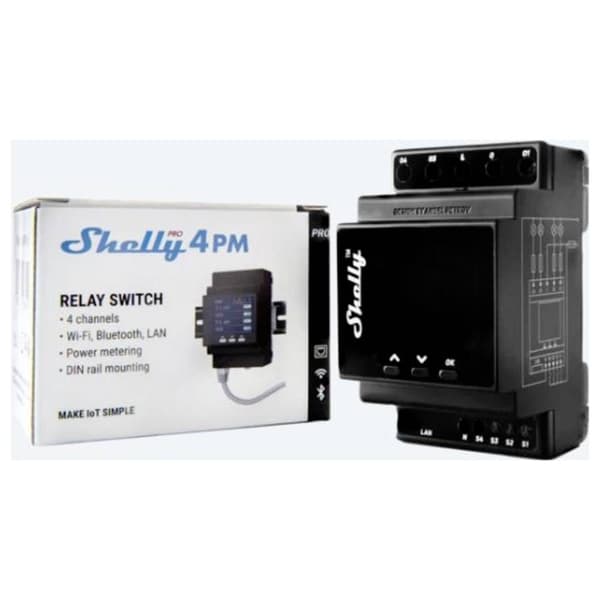 Shelly Shelly Pro 4PM Shelly Styrenhet/Main Panel Bluetooth, Wi-Fi