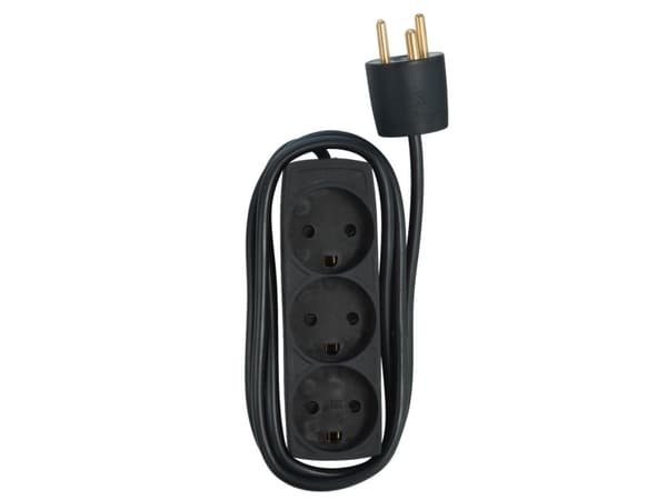 E-Line 3-uttag med jord - 5 meter - Svart
