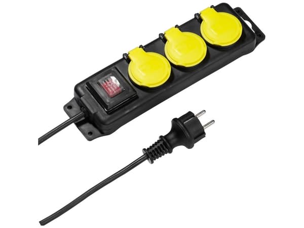 Vivanco ES3 B20 IP44, 2 m, 3 AC-pistorasia(a), Sisätila, IP44, 1,5 mm², Musta, Keltainen