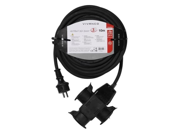 Vivanco SKV3 07RN 10B, 10 m, Ulkona, Tyyppi F, Type F (CEE 7/4), Suora, IP44