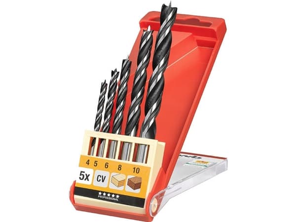 kwb 514000, Borr, Borrsats, Trä, Cylindriskt skaft, 4, 5, 6, 8, 10 mm, Svart