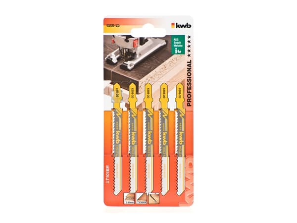 kwb 620825, Figursågblad, Spånskiva, Plast, Plywood, Trä, Stål med hög kolhalt (HCS), Rostfritt stål, Gul, 7,5 cm, 2,5 mm