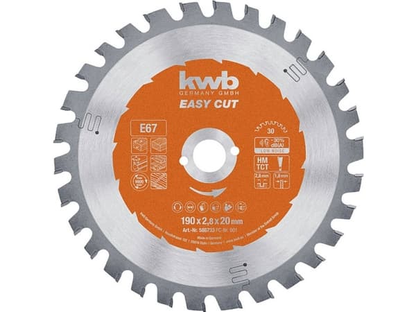 kwb 586733, Gjuten aluminium, Spånskiva, Hårt träslag, Icke-järnmetaller, Plast, Metallplåt, 19 cm, 2 cm, 1,8 mm, 7000 RPM, 2,8 mm