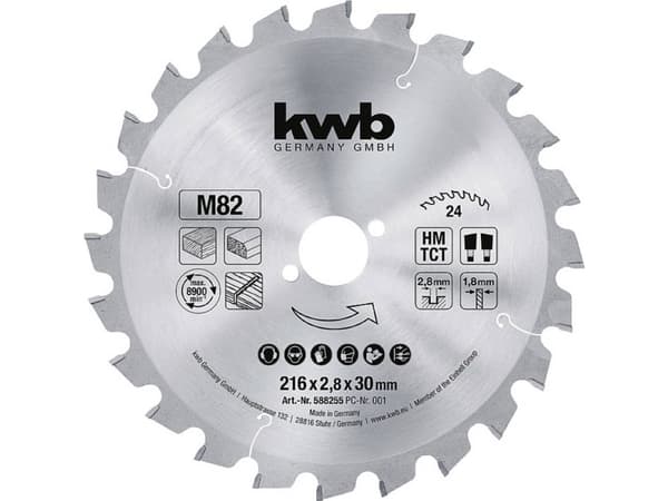 kwb 588255, Spånskiva, Hårt träslag, Plast, Plywood, Mjuka träslag, 21,6 cm, 3 cm, 1,8 mm, 2,8 mm, 1 styck