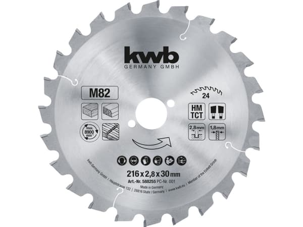 kwb 588255, Spånskiva, Hårt träslag, Plast, Plywood, Mjuka träslag, 21,6 cm, 3 cm, 1,8 mm, 2,8 mm, 1 styck