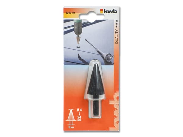 kwb 524010, Drill, Trinn Borekrone, 2,4 cm, Ikke-jernholdig metall, Plast, Tre, 8 mm, Kull stål