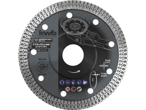 kwb 727140, Leikkuukiekko, Keraaminen, Graniitti, Marmori, Kipsilevy, Posliini, Kaikki merkit, 2,22 cm, 11,5 cm, Ruostumatonta terästä