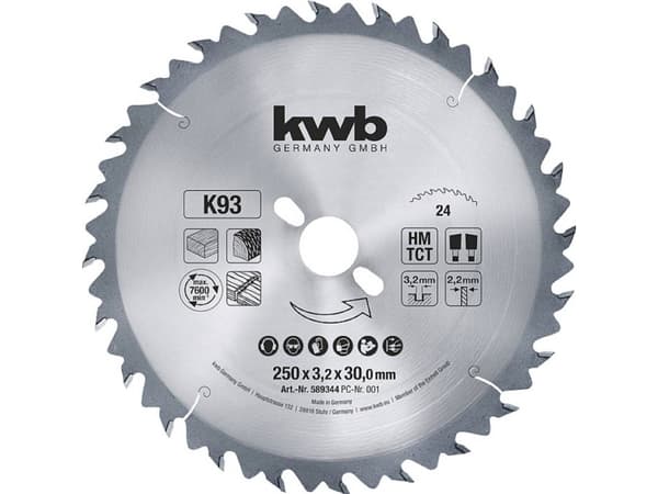 kwb 589344, Lastulevy, Kuitulevy, Lasikuituvahvisteinen muovi, Kovapuu, 25 cm, 3 cm, Volframikarbidikärkinen (TCT)