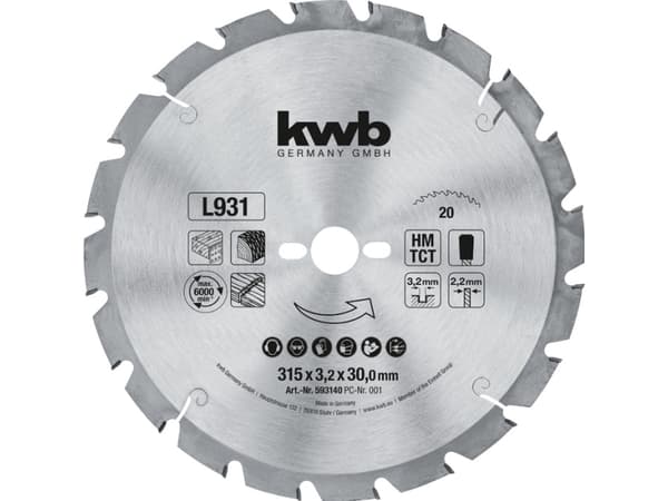 kwb 593140, Mjuka träslag, Ved, Spånskiva, 31,5 cm, 3 cm, Tungsten Carbide Tipped (TCT), 3,2 mm, 1 styck