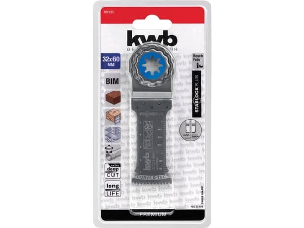 kwb 707233, Sågblad, Glasfiberförstärkt plast, Hårt träslag, Laminat, Parkett, Pipa, Plast, Metallplåt (tunn),..., Bimetall, 6 cm, 32 mm, 1 styck
