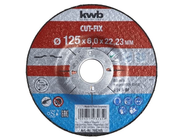 kwb CUT-FIX, Slipeskive, Metall, 2,2 cm, 12,5 cm, 6 mm, 80 m/s