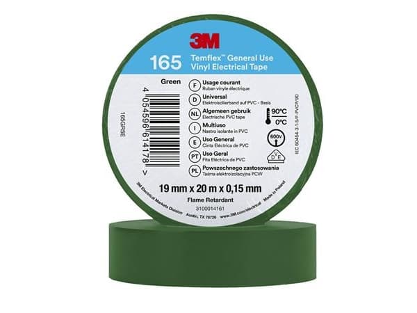 3M Temflex sähkövinyyliteippi 165, vihreä, 19 mm x 20 m, 1 rl/pk
