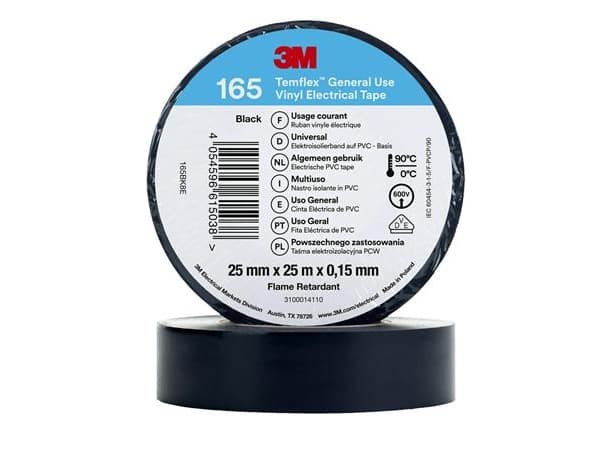 3M Temflex el-vinyyliteippi 165, lajitelma, 25 mm x 25 m, 1 rl/pk