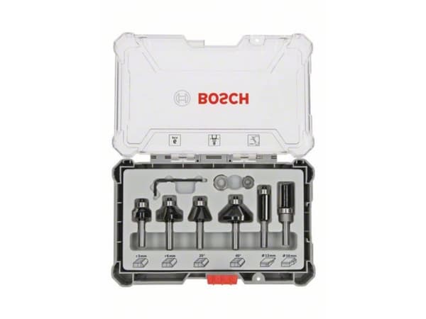 Bosch - Routerspissett - for kryssfinér, bløtt tre, løvtre, medium-density fibreboard (MDF), sponplater - Chamfer, Round over, Flush Trim, Straight -